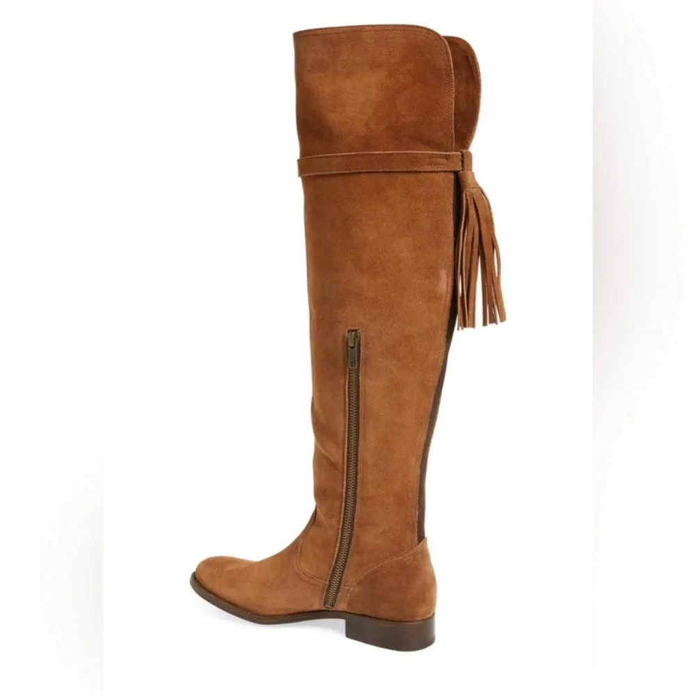 NIB $548 Frye Molly Tassel Over The Knee Boot in Brown Suede - size 6.5!